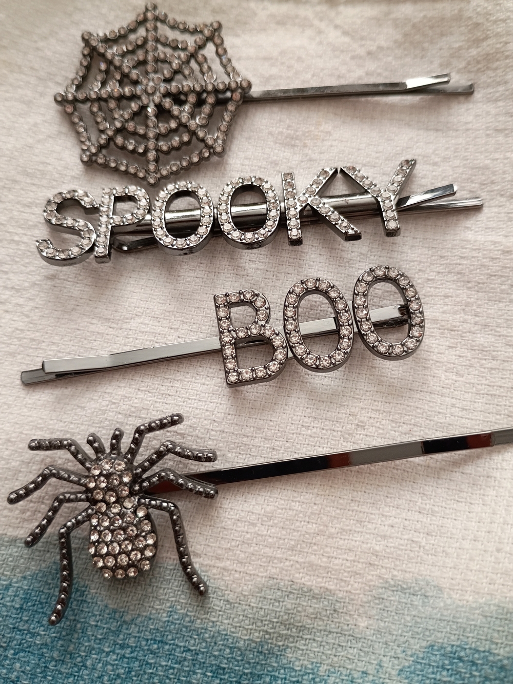 Halloween Rhinestone Bobby Pins Set Spider, Web, Boo, Spooky
